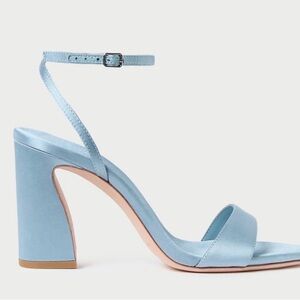 Loeffler Randall Malia Blue Satin Curved−Heel Sandal
